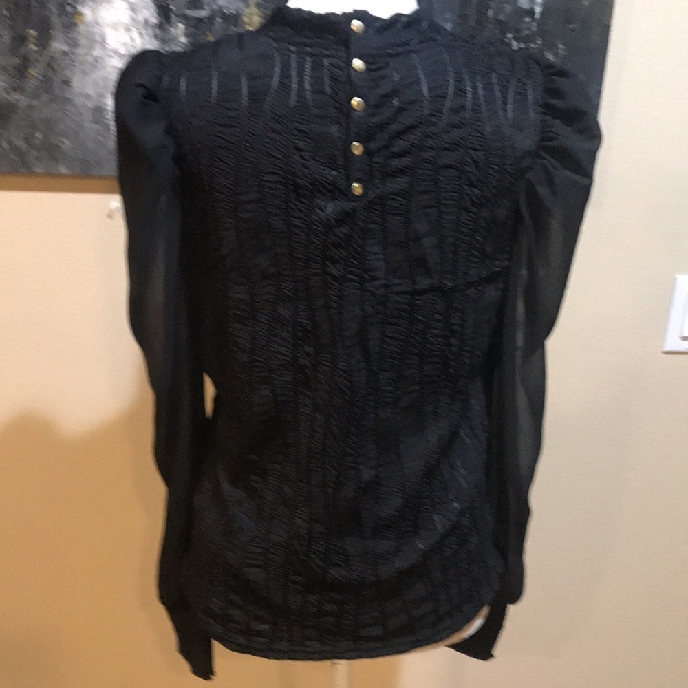 Nicole Miller Mock Neck Sheer Puffed Long Sleeved Blouse w/Snap Closure-Sz L - Picture 2 of 11